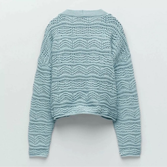 ZARA Structured Knit Jacket Blue - Picture 6 of 8